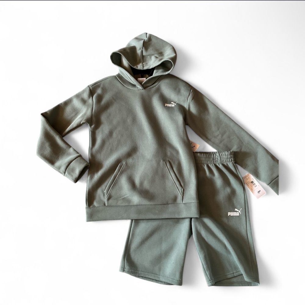 Puma Olive Hoodie and Shorts Set